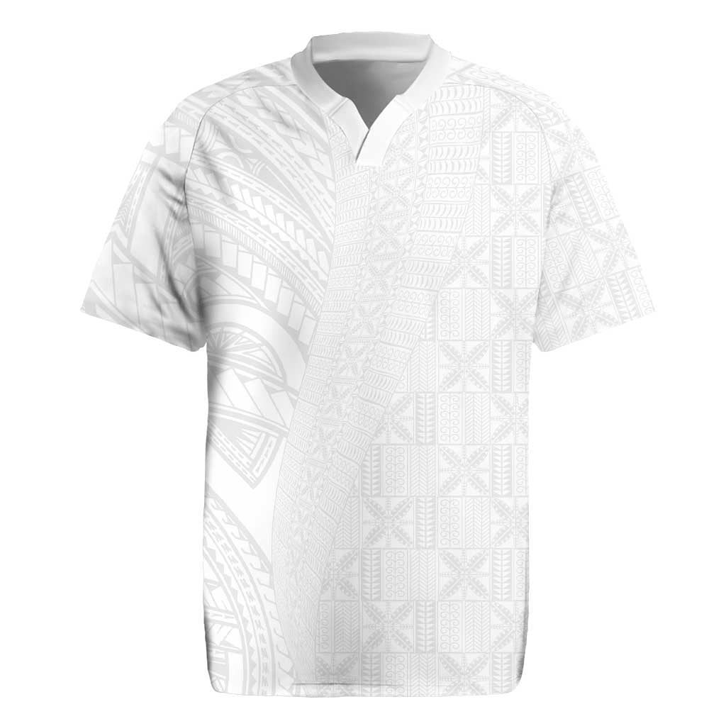 Niue White Sunday Rugby Jersey Hiapo Tribal Art Tattoos LT03 White - Polynesian Pride