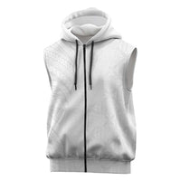 Niue White Sunday Sleeveless Zip Hoodie Hiapo Tribal Art Tattoos - Polynesian Pride