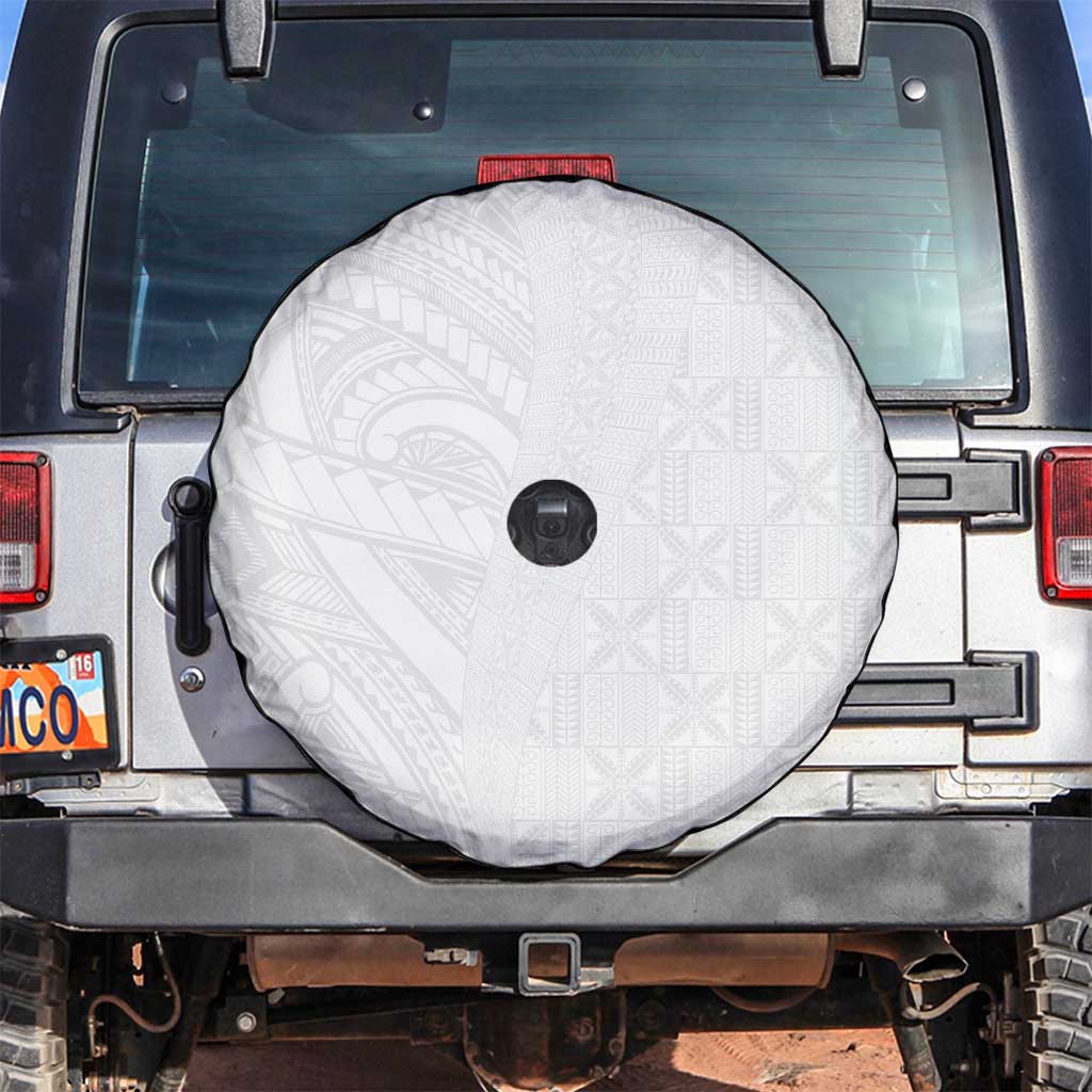 Niue White Sunday Spare Tire Cover Hiapo Tribal Art Tattoos - Polynesian Pride