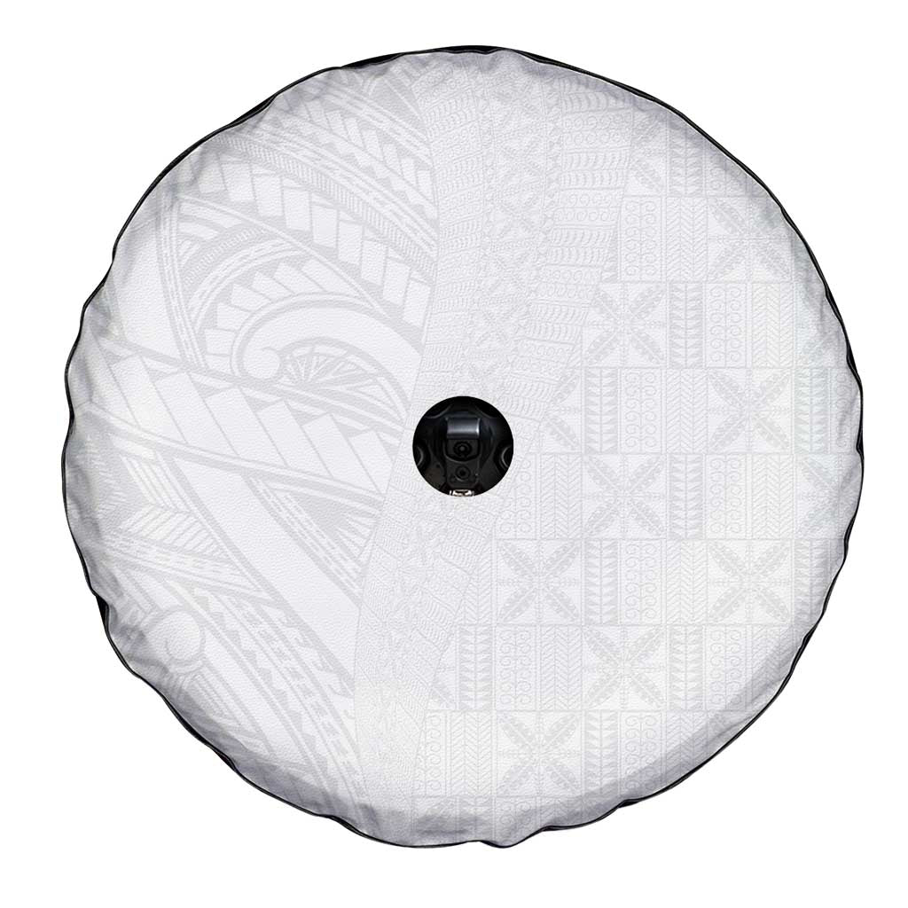 Niue White Sunday Spare Tire Cover Hiapo Tribal Art Tattoos - Polynesian Pride