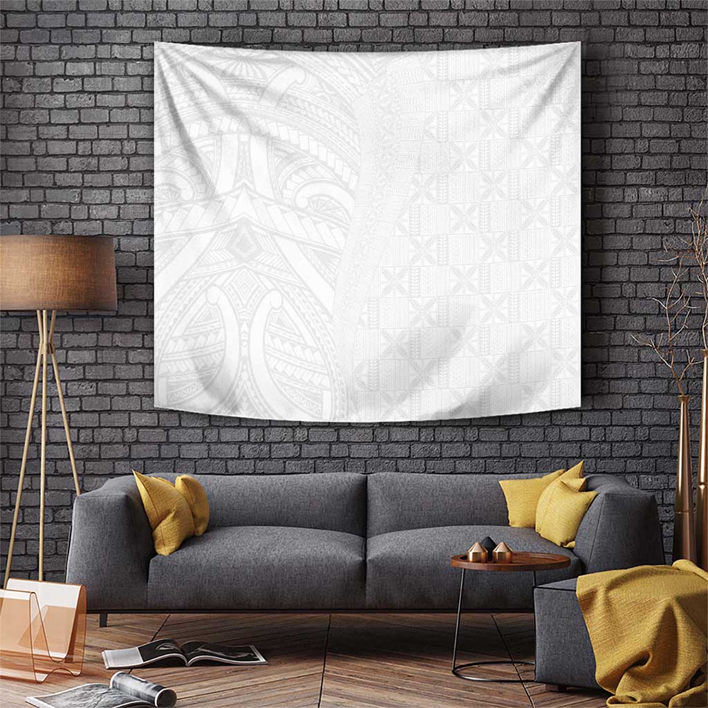 Niue White Sunday Tapestry Hiapo Tribal Art Tattoos LT03 White - Polynesian Pride