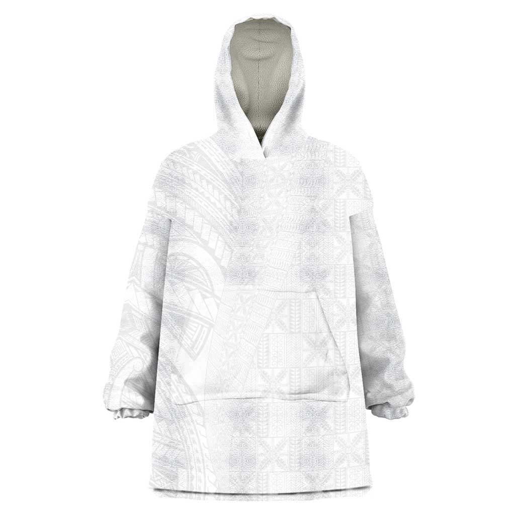 Niue White Sunday Wearable Blanket Hoodie Hiapo Tribal Art Tattoos LT03 One Size White - Polynesian Pride