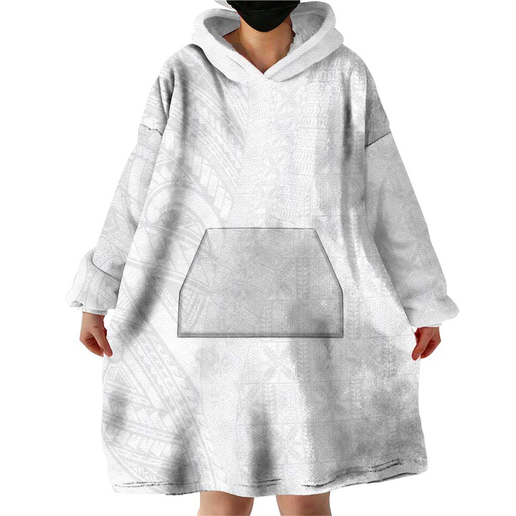 Niue White Sunday Wearable Blanket Hoodie Hiapo Tribal Art Tattoos - Polynesian Pride