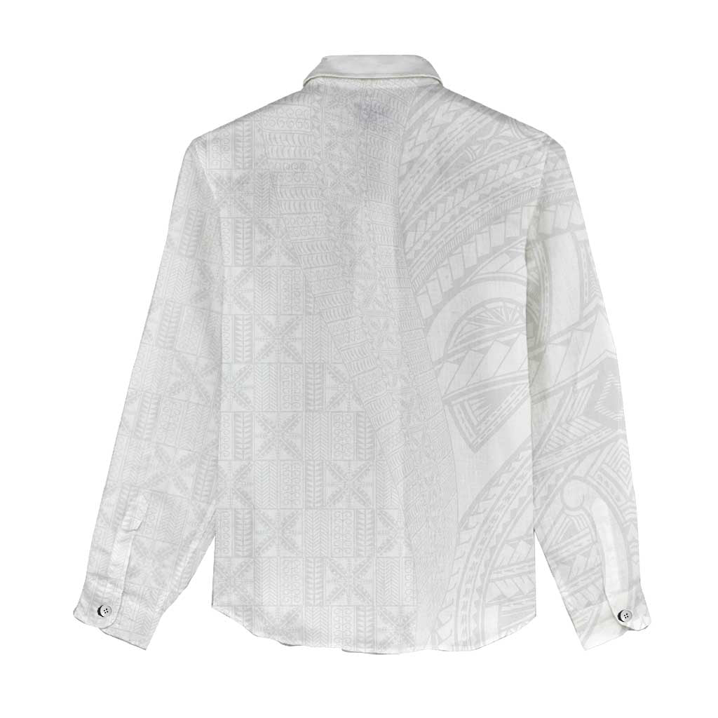 Niue White Sunday Women Casual Shirt Hiapo Tribal Art Tattoos - Polynesian Pride
