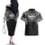 Super Samoan Traditional Tribal Art Tattoos Couples Matching Off The Shoulder Long Sleeve Dress and Hawaiian Shirt Black Color - Polynesian Pride