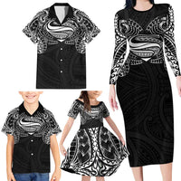 Super Samoan Traditional Tribal Art Tattoos Family Matching Long Sleeve Bodycon Dress and Hawaiian Shirt Black Color LT03 - Polynesian Pride