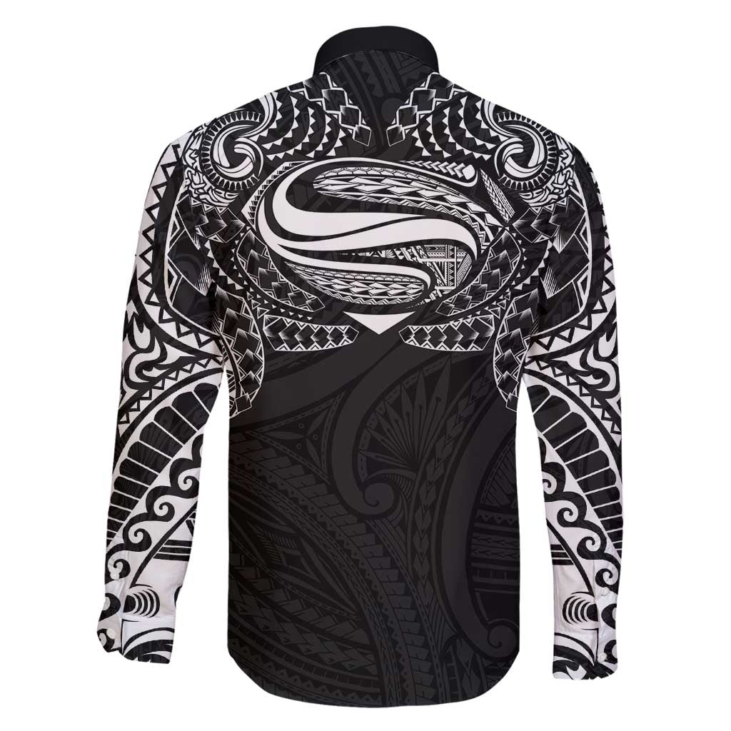 Super Samoan Traditional Tribal Art Tattoos Family Matching Long Sleeve Bodycon Dress and Hawaiian Shirt Black Color LT03 - Polynesian Pride