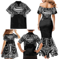 Super Samoan Traditional Tribal Art Tattoos Family Matching Mermaid Dress and Hawaiian Shirt Black Color LT03 - Polynesian Pride