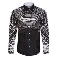 Super Samoan Traditional Tribal Art Tattoos Family Matching Mermaid Dress and Hawaiian Shirt Black Color LT03 Dad's Shirt - Long Sleeve Black - Polynesian Pride