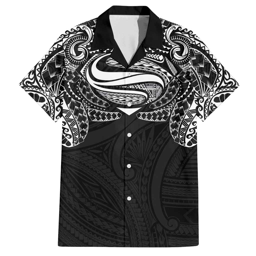 Super Samoan Traditional Tribal Art Tattoos Family Matching Off Shoulder Maxi Dress and Hawaiian Shirt Black Color LT03 Dad's Shirt - Short Sleeve Black - Polynesian Pride