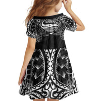 Super Samoan Traditional Tribal Art Tattoos Family Matching Off Shoulder Short Dress and Hawaiian Shirt Black Color LT03 - Polynesian Pride
