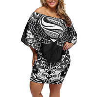 Super Samoan Traditional Tribal Art Tattoos Family Matching Off Shoulder Short Dress and Hawaiian Shirt Black Color LT03 Mom's Dress Black - Polynesian Pride