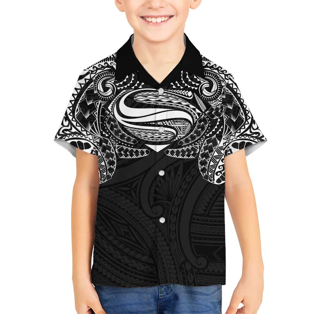 Super Samoan Traditional Tribal Art Tattoos Family Matching Off Shoulder Short Dress and Hawaiian Shirt Black Color LT03 Son's Shirt Black - Polynesian Pride