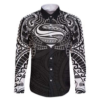 Super Samoan Traditional Tribal Art Tattoos Family Matching Puletasi and Hawaiian Shirt Black Color LT03 Dad's Shirt - Long Sleeve Black - Polynesian Pride