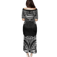 Super Samoan Traditional Tribal Art Tattoos Family Matching Puletasi and Hawaiian Shirt Black Color LT03 - Polynesian Pride