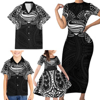 Super Samoan Traditional Tribal Art Tattoos Family Matching Short Sleeve Bodycon Dress and Hawaiian Shirt Black Color LT03 - Polynesian Pride