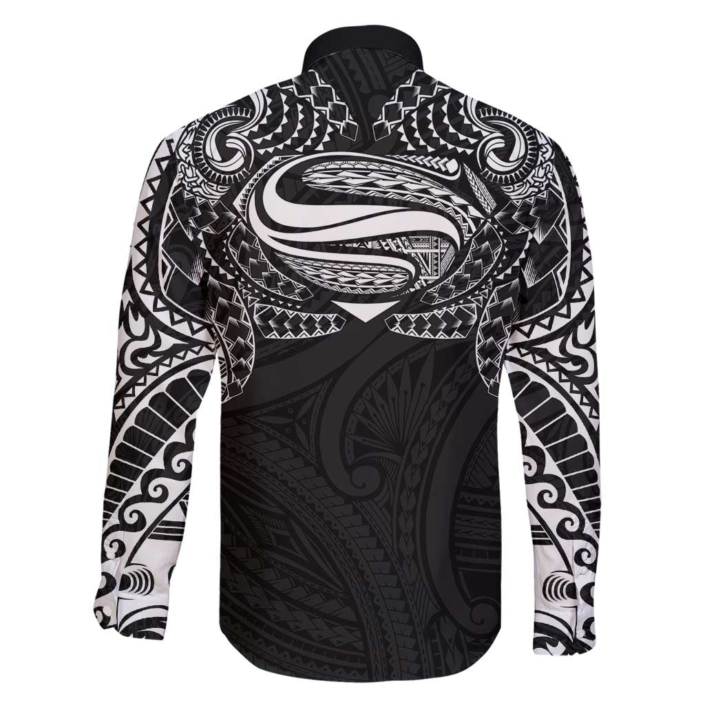 Super Samoan Traditional Tribal Art Tattoos Family Matching Short Sleeve Bodycon Dress and Hawaiian Shirt Black Color LT03 - Polynesian Pride