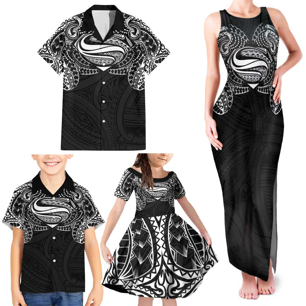 Super Samoan Traditional Tribal Art Tattoos Family Matching Tank Maxi Dress and Hawaiian Shirt Black Color LT03 - Polynesian Pride