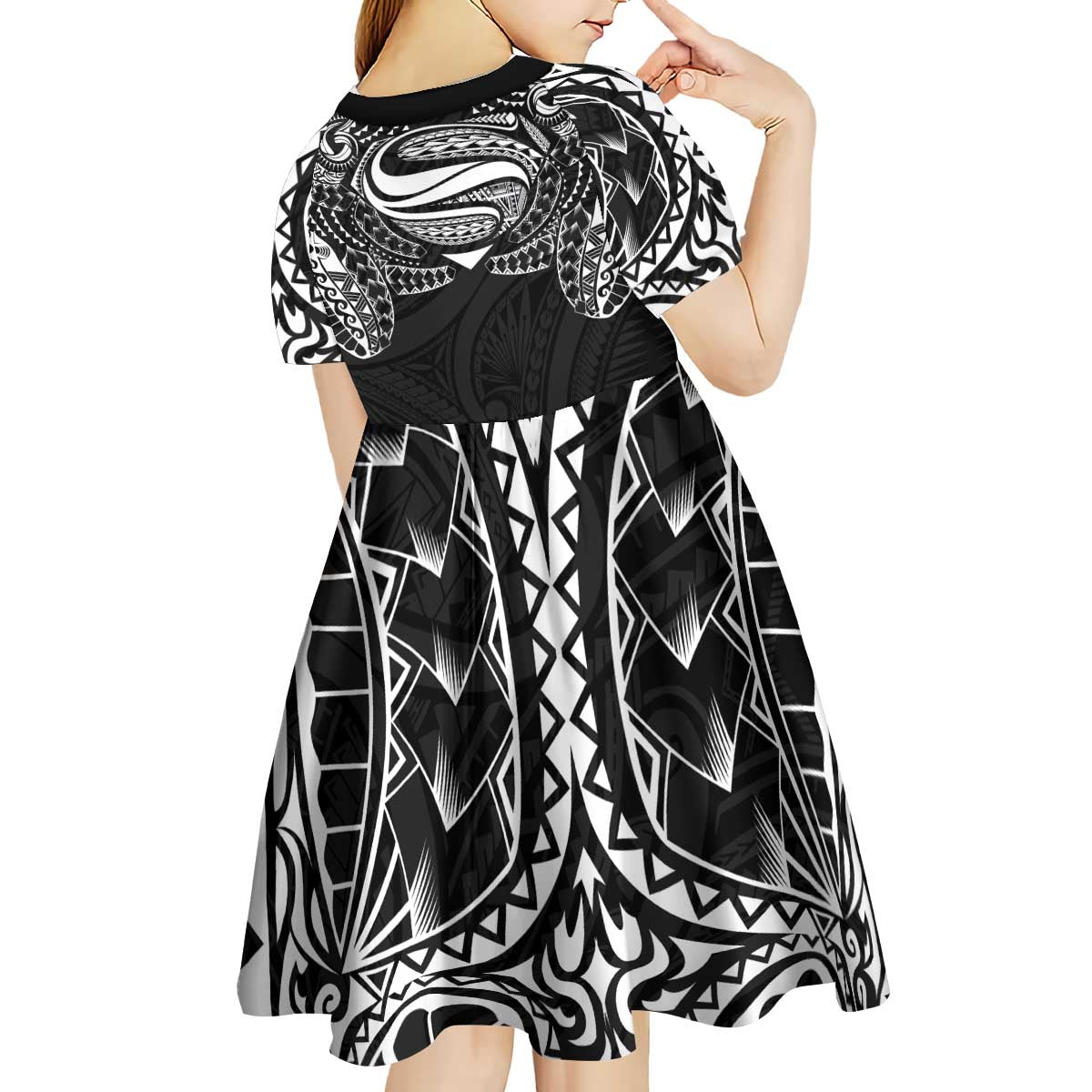Super Samoan Traditional Tribal Art Tattoos Kid Short Sleeve Dress Black Color - Polynesian Pride