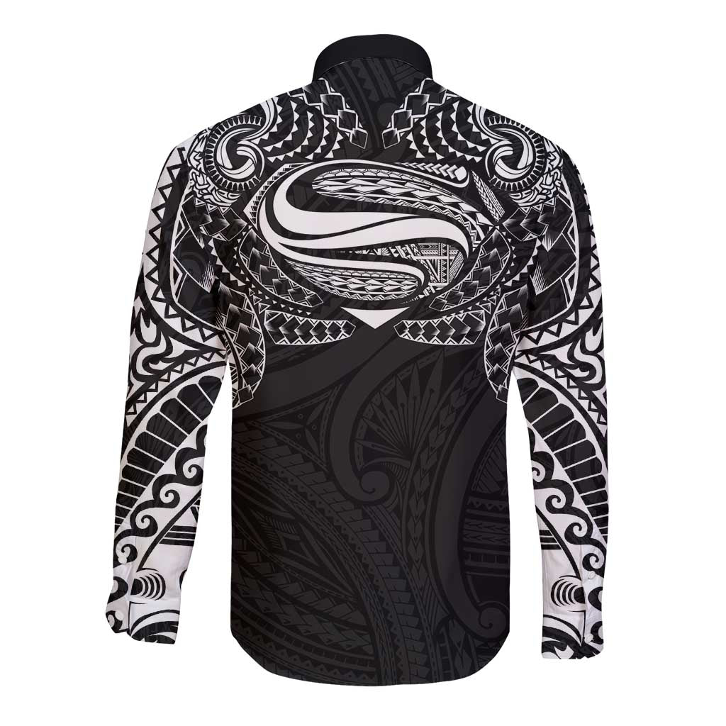 Super Samoan Traditional Tribal Art Tattoos Long Sleeve Button Shirt Black Color - Polynesian Pride