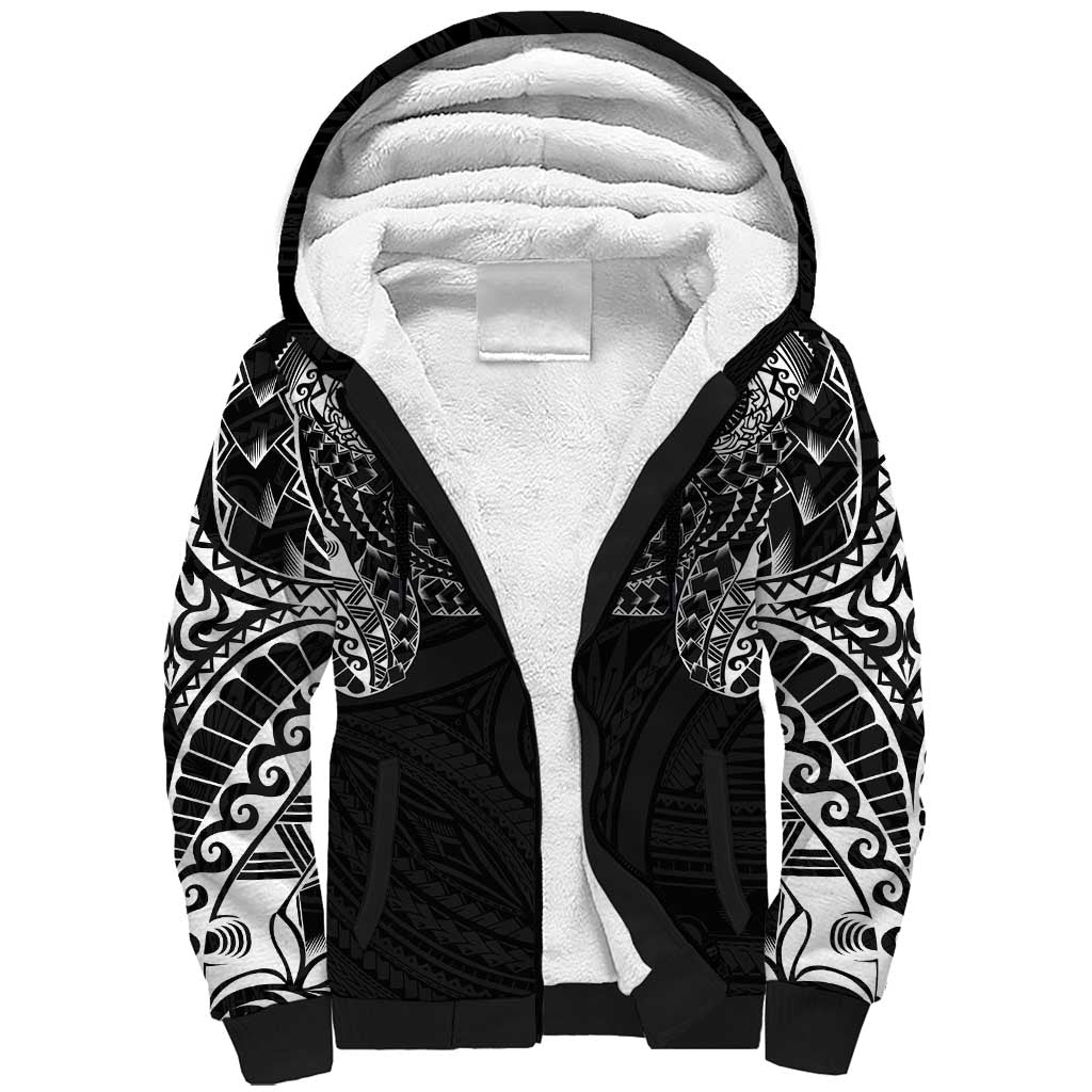 Super Samoan Traditional Tribal Art Tattoos Sherpa Hoodie Black Color - Polynesian Pride