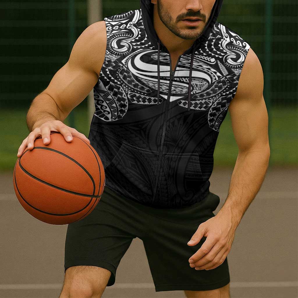 Super Samoan Traditional Tribal Art Tattoos Sleeveless Zip Hoodie Black Color - Polynesian Pride