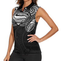 Super Samoan Traditional Tribal Art Tattoos Women Sleeveless Polo Shirt Black Color - Polynesian Pride
