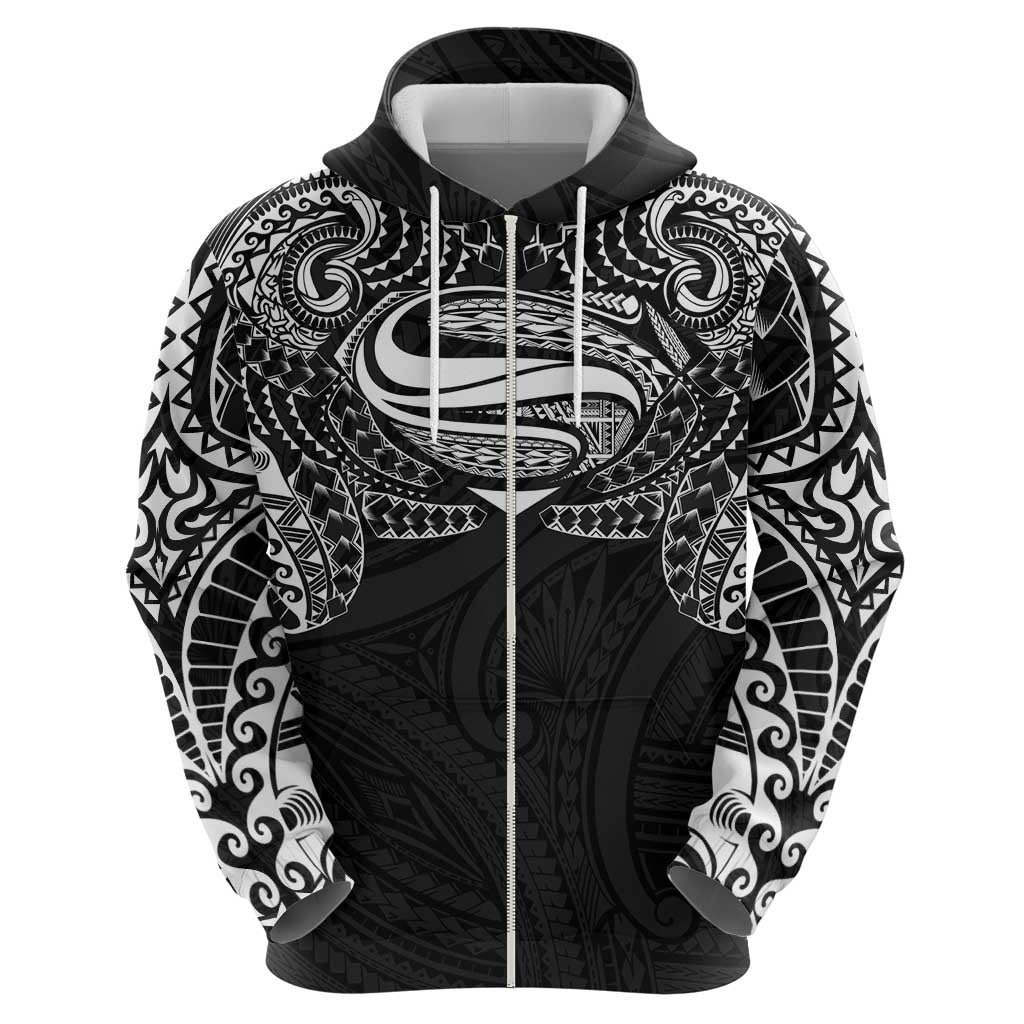 Super Samoan Traditional Tribal Art Tattoos Zip Hoodie Black Color - Polynesian Pride