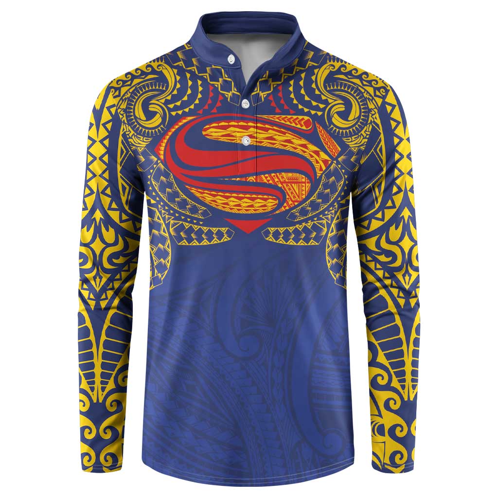 Super Samoan Traditional Tribal Art Tattoos Button Sweatshirt Blue Color - Polynesian Pride