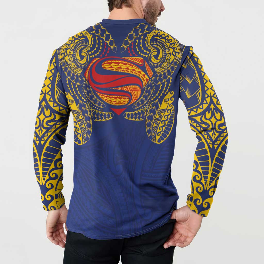 Super Samoan Traditional Tribal Art Tattoos Button Sweatshirt Blue Color - Polynesian Pride