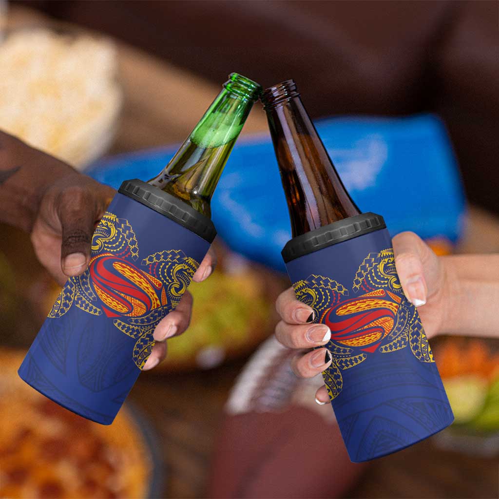 Super Samoan Traditional Tribal Art Tattoos 4 in 1 Can Cooler Tumbler Blue Color - Polynesian Pride