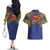 Super Samoan Traditional Tribal Art Tattoos Couples Matching Off The Shoulder Long Sleeve Dress and Hawaiian Shirt Blue Color - Polynesian Pride