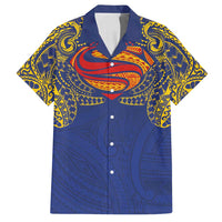 Super Samoan Traditional Tribal Art Tattoos Family Matching Long Sleeve Bodycon Dress and Hawaiian Shirt Blue Color LT03 Dad's Shirt - Short Sleeve Blue - Polynesian Pride
