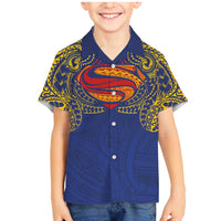 Super Samoan Traditional Tribal Art Tattoos Family Matching Mermaid Dress and Hawaiian Shirt Blue Color LT03 Son's Shirt Blue - Polynesian Pride