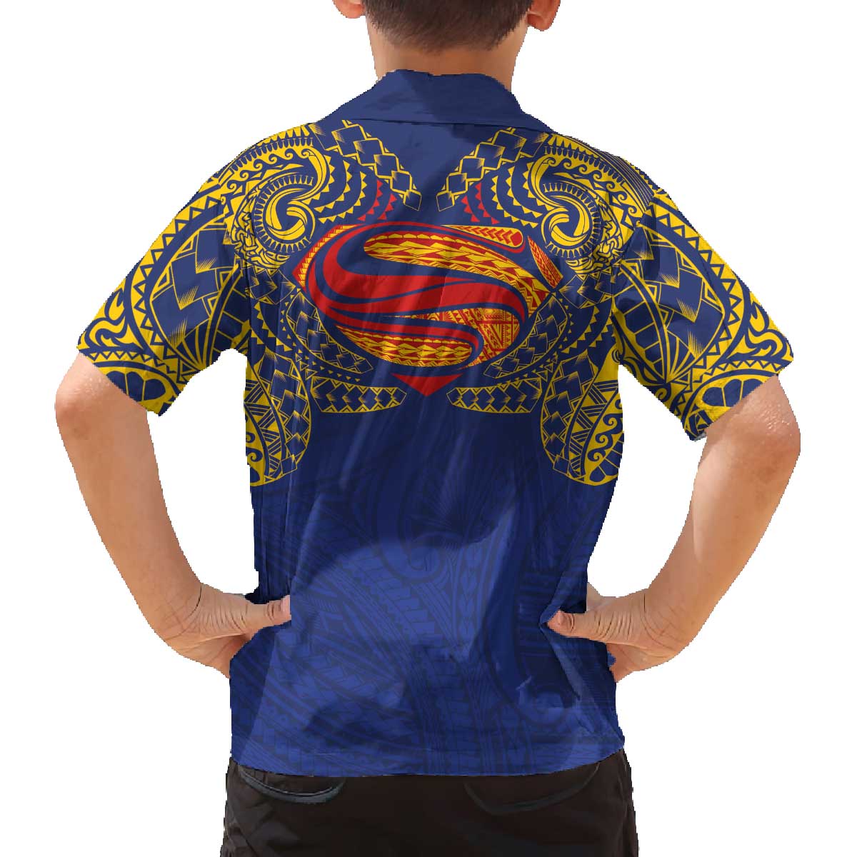 Super Samoan Traditional Tribal Art Tattoos Family Matching Off The Shoulder Long Sleeve Dress and Hawaiian Shirt Blue Color LT03 - Polynesian Pride