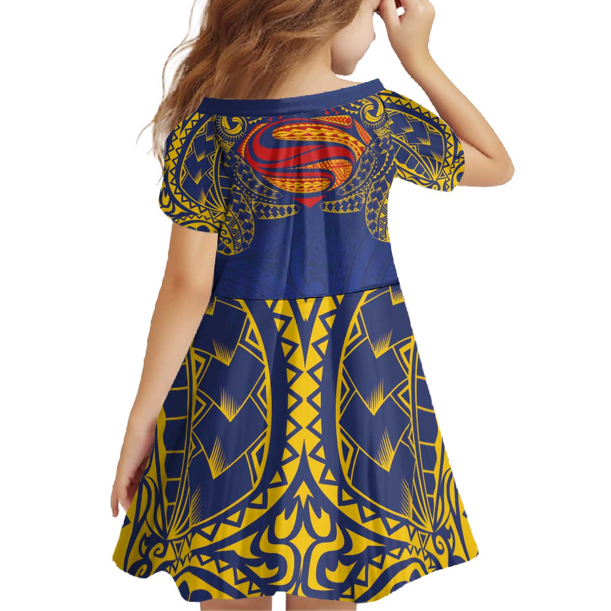 Super Samoan Traditional Tribal Art Tattoos Family Matching Off The Shoulder Long Sleeve Dress and Hawaiian Shirt Blue Color LT03 - Polynesian Pride