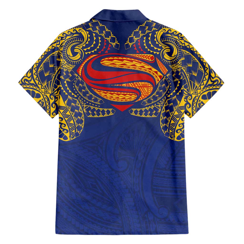 Super Samoan Traditional Tribal Art Tattoos Family Matching Off Shoulder Maxi Dress and Hawaiian Shirt Blue Color LT03 - Polynesian Pride
