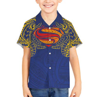 Super Samoan Traditional Tribal Art Tattoos Family Matching Puletasi and Hawaiian Shirt Blue Color LT03 Son's Shirt Blue - Polynesian Pride