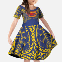 Super Samoan Traditional Tribal Art Tattoos Family Matching Summer Maxi Dress and Hawaiian Shirt Blue Color LT03 Daughter's Dress Blue - Polynesian Pride