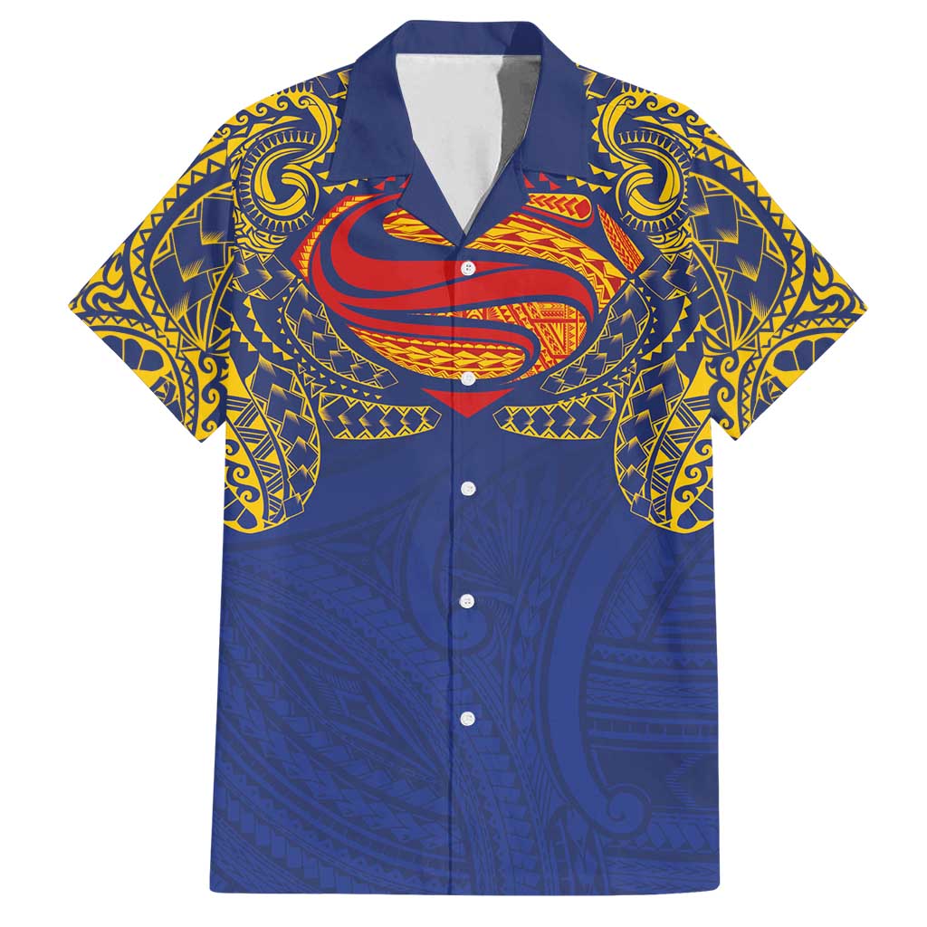 Super Samoan Traditional Tribal Art Tattoos Family Matching Summer Maxi Dress and Hawaiian Shirt Blue Color LT03 Dad's Shirt - Short Sleeve Blue - Polynesian Pride