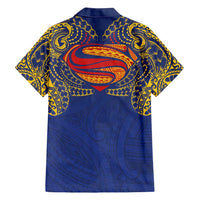 Super Samoan Traditional Tribal Art Tattoos Family Matching Tank Maxi Dress and Hawaiian Shirt Blue Color LT03 - Polynesian Pride