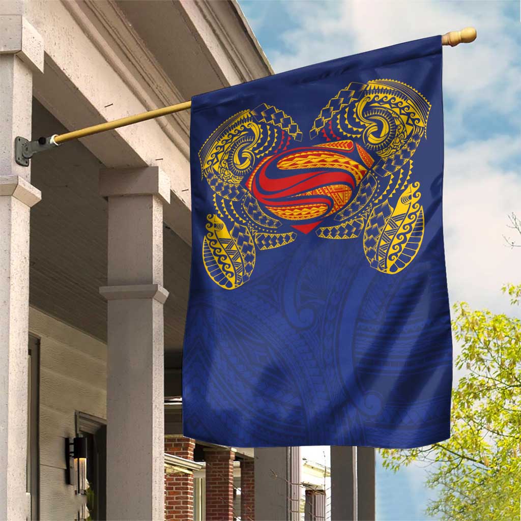 Super Samoan Traditional Tribal Art Tattoos Garden Flag Blue Color - Polynesian Pride