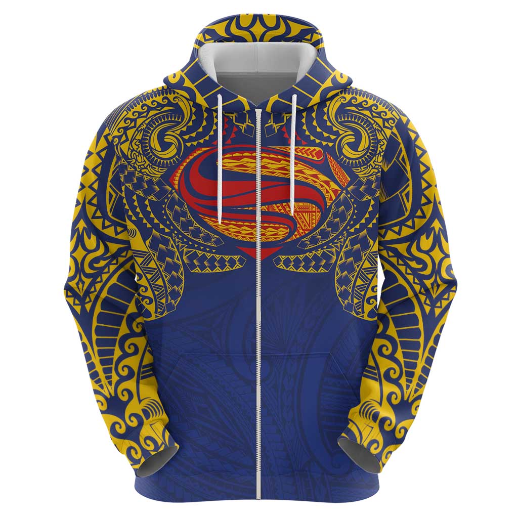 Super Samoan Traditional Tribal Art Tattoos Hoodie Blue Color - Polynesian Pride