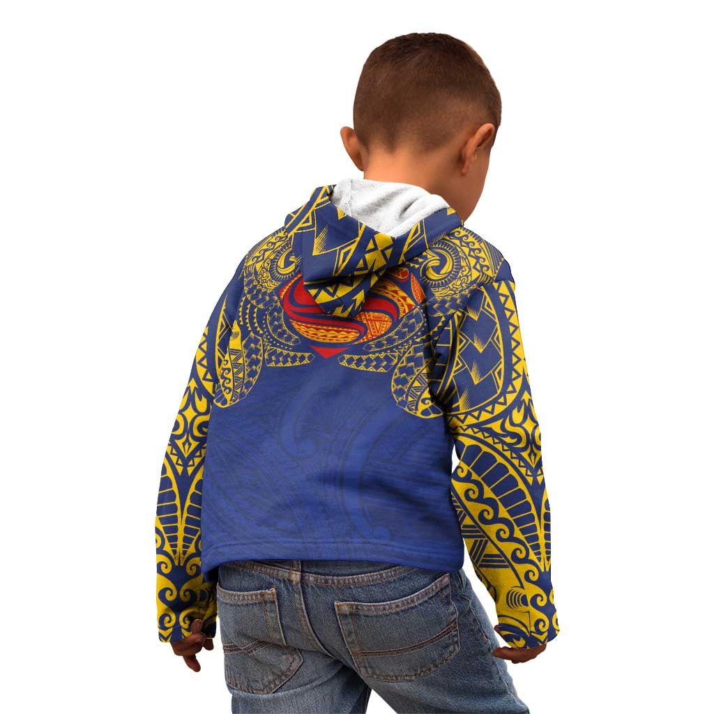 Super Samoan Traditional Tribal Art Tattoos Kid Hoodie Blue Color - Polynesian Pride
