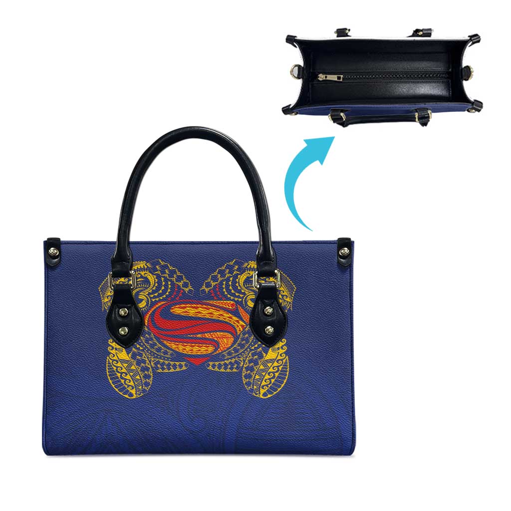 Super Samoan Traditional Tribal Art Tattoos Leather Bag Blue Color - Polynesian Pride