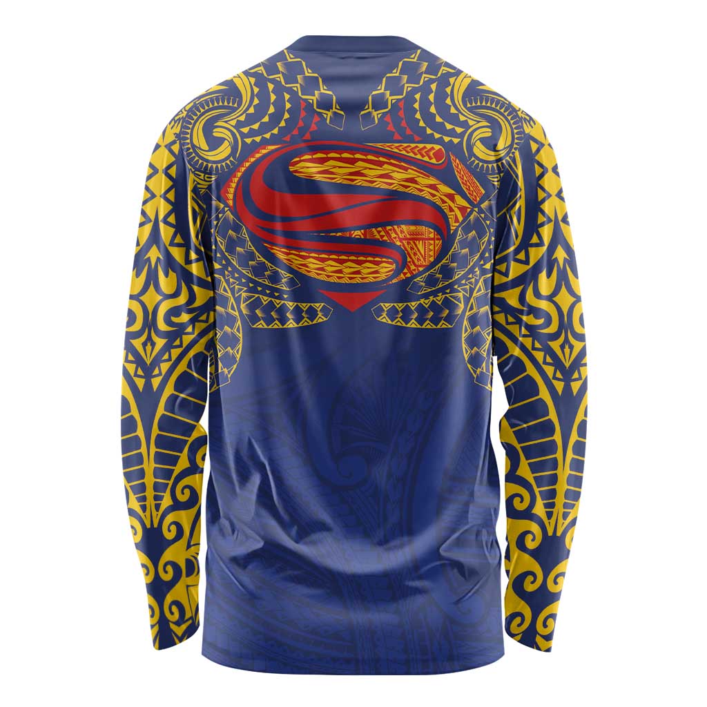 Super Samoan Traditional Tribal Art Tattoos Long Sleeve Shirt Blue Color - Polynesian Pride