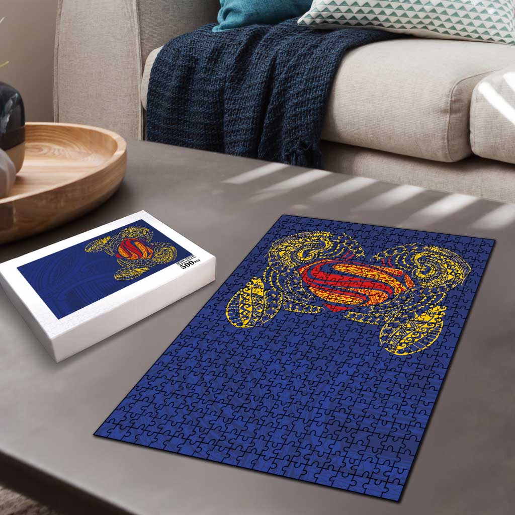 Super Samoan Traditional Tribal Art Tattoos Puzzle Blue Color - Polynesian Pride