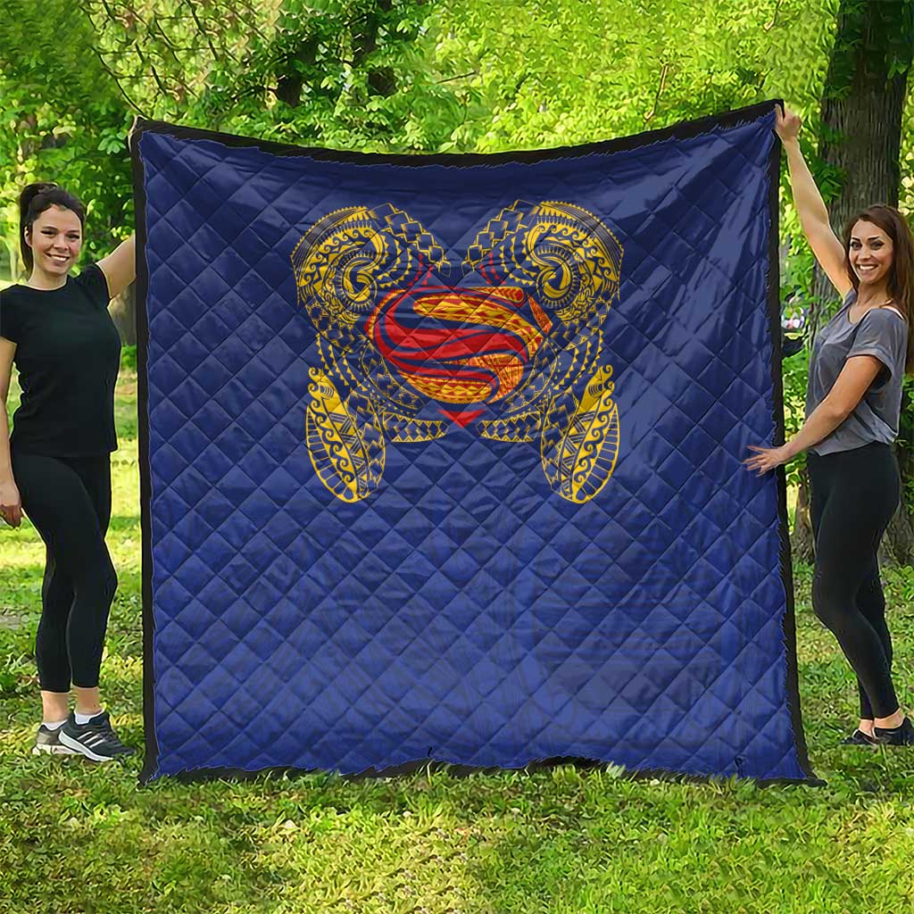 Super Samoan Traditional Tribal Art Tattoos Quilt Blue Color - Polynesian Pride