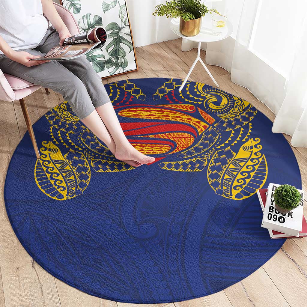 Super Samoan Traditional Tribal Art Tattoos Round Carpet Blue Color - Polynesian Pride