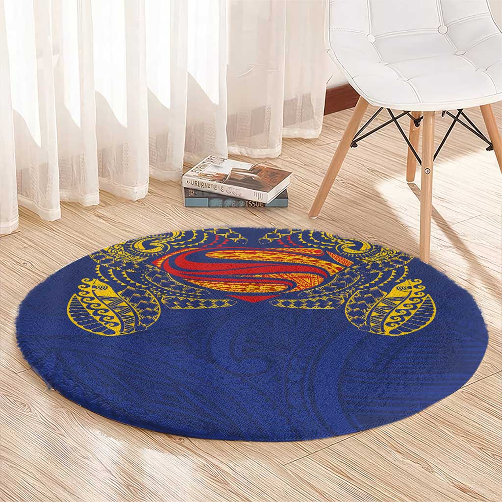 Super Samoan Traditional Tribal Art Tattoos Round Carpet Blue Color - Polynesian Pride